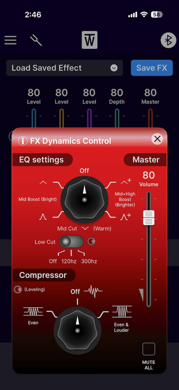 ToneWoodAmp2 app — FX Dynamics — EQ and compressor